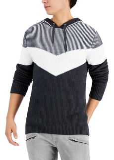 INC Mens Colorblock Ribbed Hooded Sweater