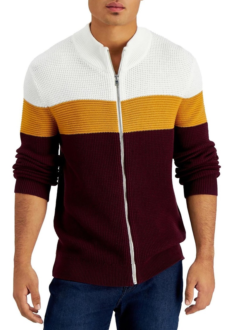 INC Mens Coton Colorblock Full Zip Sweater