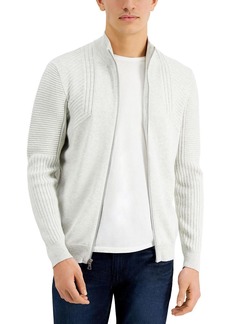 INC Mens Cotton Ribbed Trim Full Zip Sweater