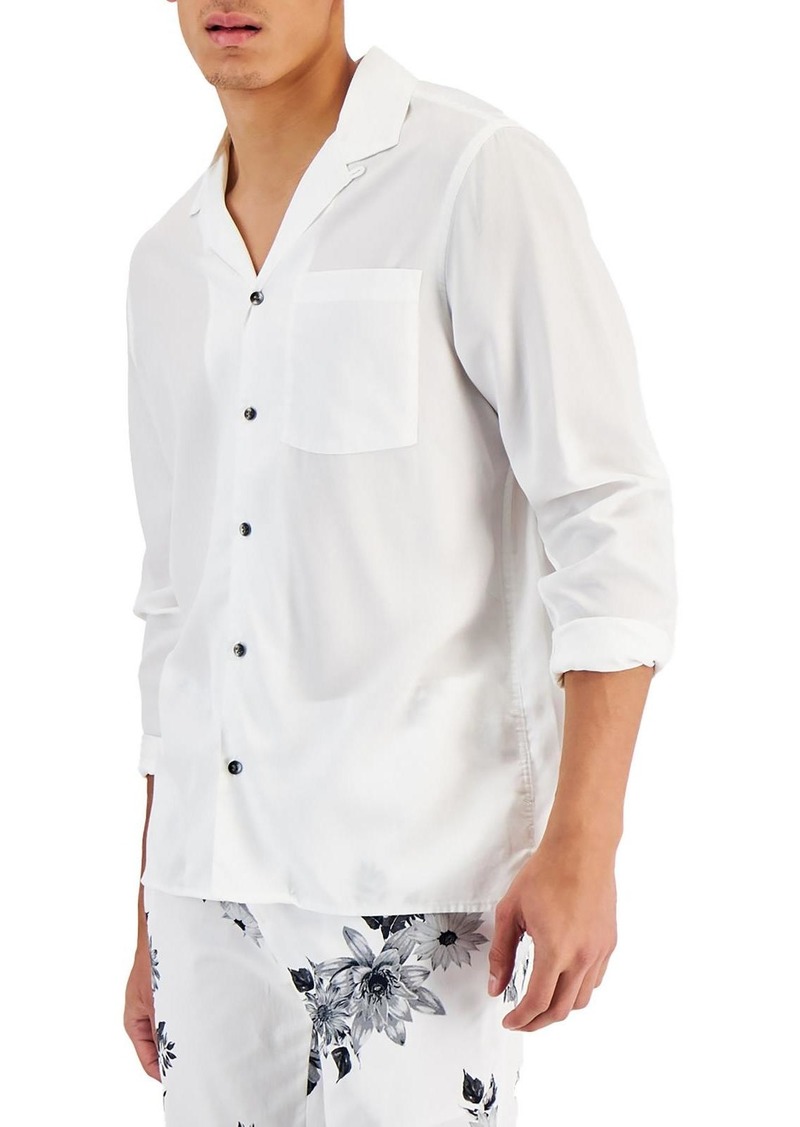 INC Mens Crinkled Relaxed Fit Button-Down Shirt