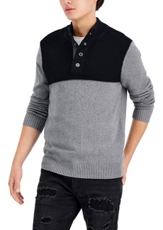 INC Mens Mock Neck Colorblock Pullover Sweater