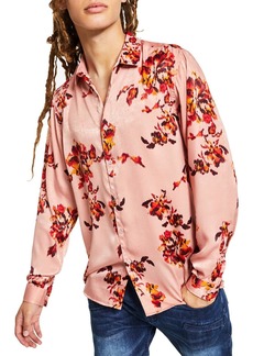 INC Mens Satin Floral Button-Down Shirt