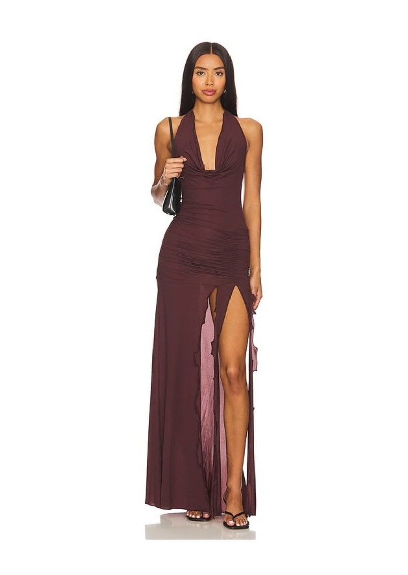 Indah Jlo Mesh Halter Gown