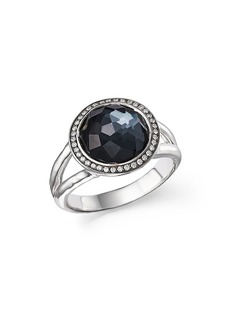 Ippolita Stella Ring in Hematite Doublet with Diamonds in Sterling Silver