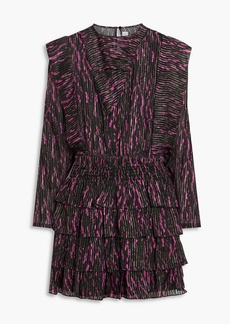 IRO - Anael tiered printed silk-blend jacquard mini dress - Pink - FR 40
