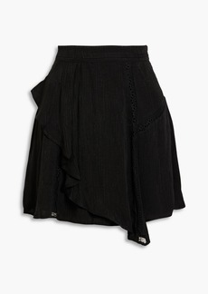 IRO - Bealie lace-trimmed ruffled satin-jacquard mini skirt - Black - FR 34