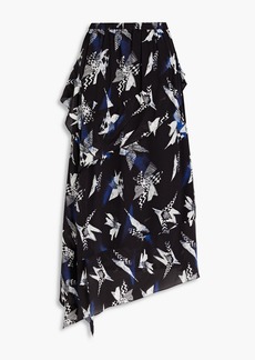 IRO - Cameo asymmetric printed silk crepe de chine maxi skirt - Black - FR 36