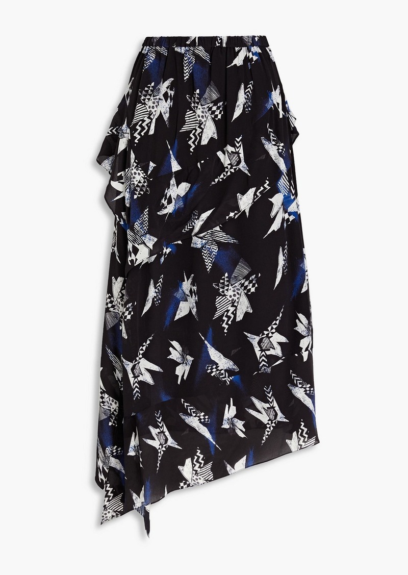 IRO - Cameo asymmetric printed silk crepe de chine maxi skirt - Black - FR 34