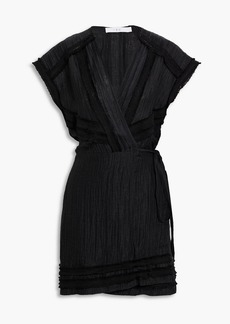 IRO - Casalia frayed linen-blend mini wrap dress - Black - FR 34