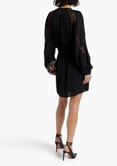 IRO - Furia lace-paneled ruffled crepe mini dress - Black - FR 34