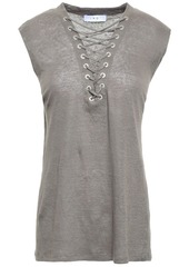 IRO - Tissa lace-up slub linen-jersey top - Gray - XS