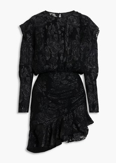 IRO - Murai ruffled metallic fil coupé silk-blend chiffon mini dress - Black - FR 34