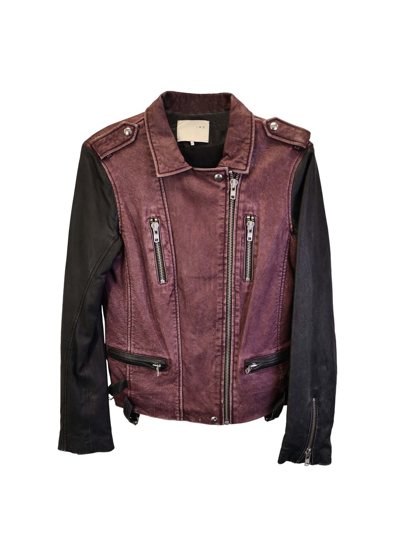 IRO Bicolor Moto Jacket in Burgundy and Black Leather