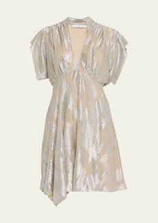 Iro Brandi Metallic Draped V-Neck Mini Dress