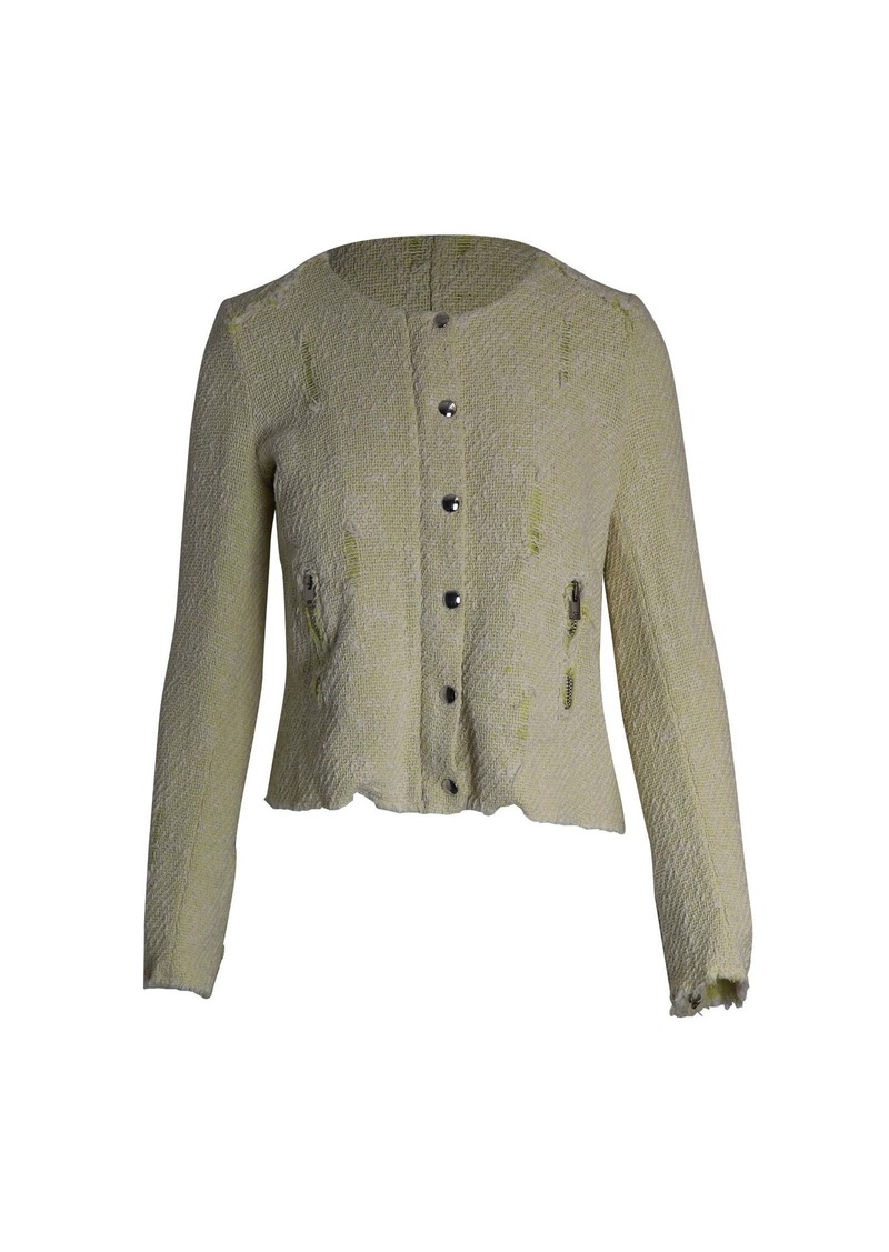 Iro Distressed Evening Tweed Jacket in Yellow Cotton