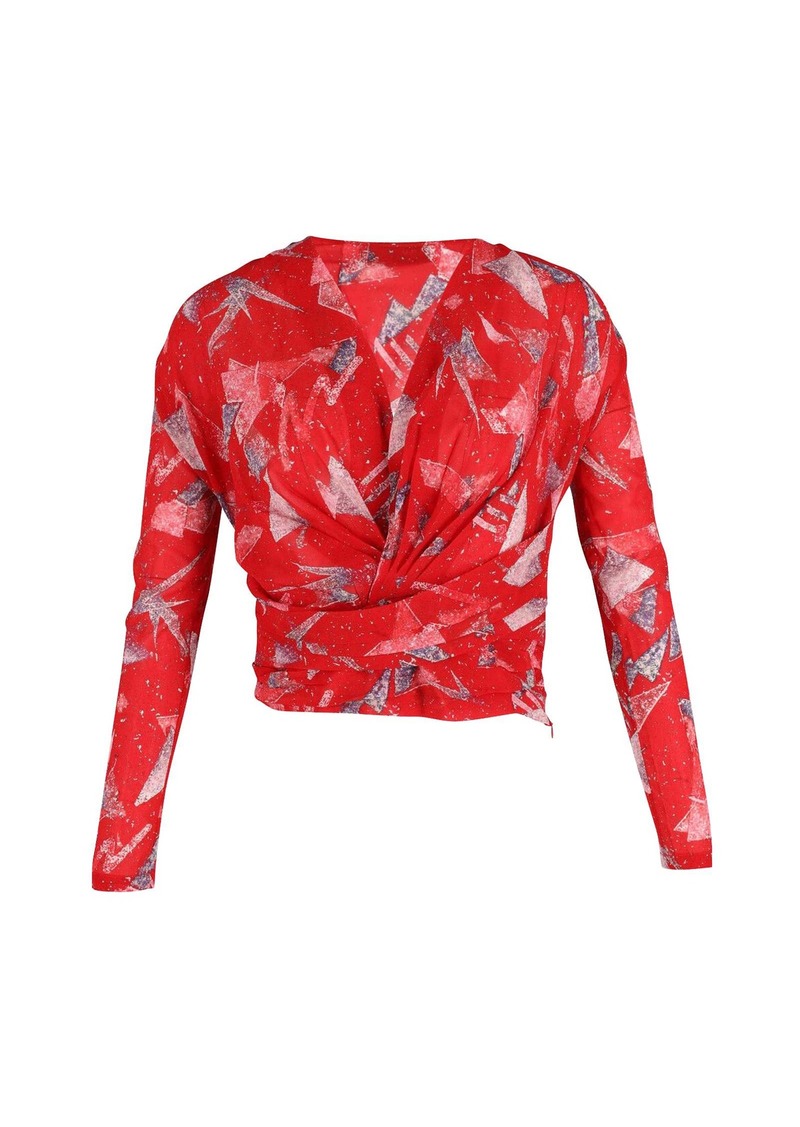 Iro Gabot Pleated Printed Top in Red Silk