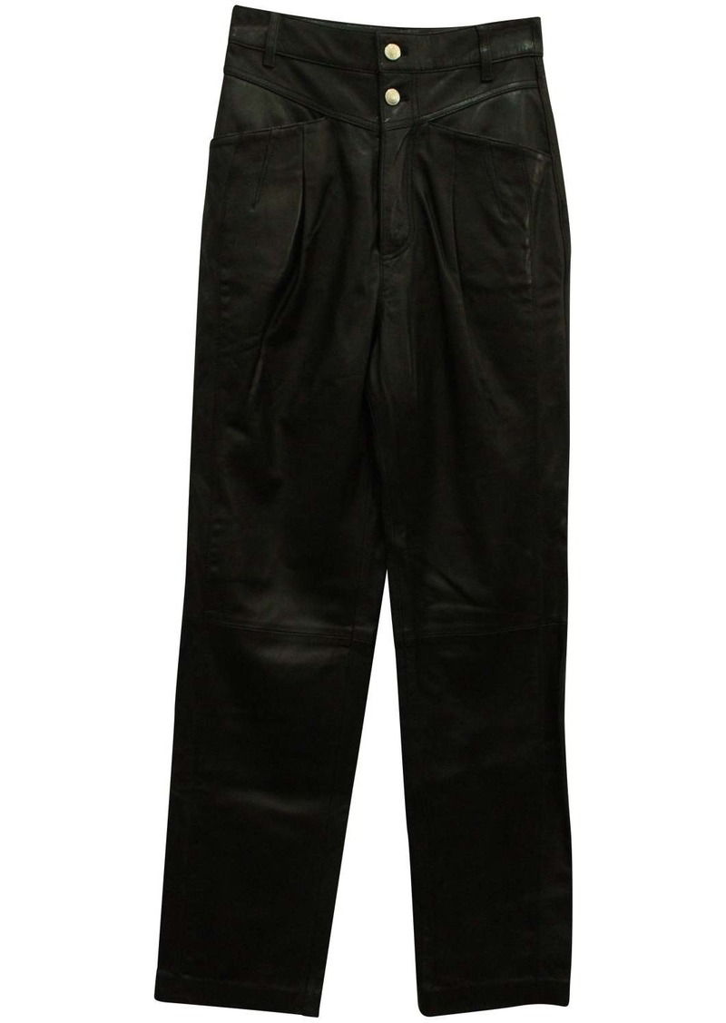 Iro Heim Pleated Straight Leg Pants in Black Leather