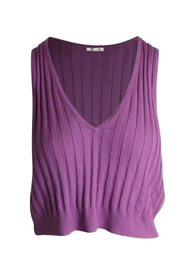 IRO V-Neck Ribbed Crop Top in Purple Silk