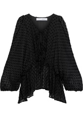 Iro Woman Arion Lace-up Flocked Silk-blend Chiffon Peplum Blouse Black