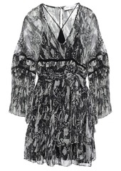 Iro Woman Belted Printed Georgette Mini Dress Black