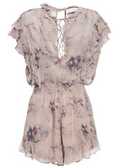 Iro Woman Brantes Ruffle-trimmed Printed Georgette Playsuit Taupe