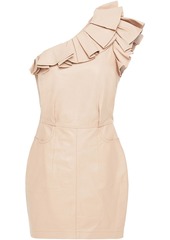 Iro Woman Charlott One-shoulder Ruffled Leather Mini Dress Neutral