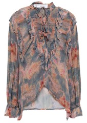 Iro Woman Lace-up Tie-dyed Georgette Blouse Slate Blue