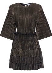 Iro Woman Cuzco Tiered Shirred Metallic Plissé-satin Mini Dress Black