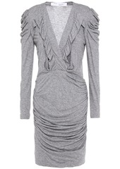 Iro Woman Ebba Ruffle-trimmed Ruched Stretch-jersey Mini Dress Gray