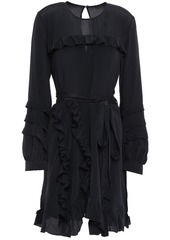 Iro Woman Frill Belted Ruffle-trimmed Crepe De Chine Mini Dress Black