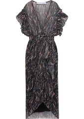 Iro Woman Wrap-effect Metallic Printed Knitted Midi Dress Black