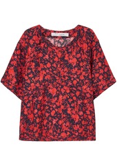 Iro Woman Magical Floral-print Satin-crepe Top Tomato Red