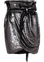 Iro Woman Mahont Wrap-effect Sequined Jersey Mini Skirt Gunmetal
