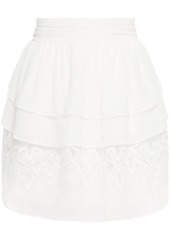 IRO - Mugue tiered crepe de chine and macramé lace mini skirt - White - FR 38