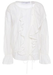 Iro Woman Myth Ruffled Lace-trimmed Cotton And Silk-blend Blouse Off-white