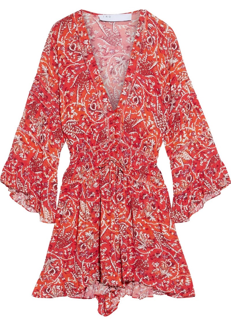 Iro Woman Rhodey Frayed Ruffle-trimmed Printed Crepe Playsuit Red