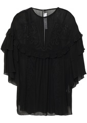 Iro Woman Sude Ruffled Broderie Anglaise Georgette Blouse Black