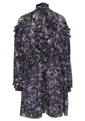 Iro Woman Equate Pussy-bow Printed Silk Crepe De Chine Mini Dress Purple