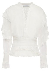IRO - Tilos lace-up embroidered silk-crepon blouse - White - FR 34