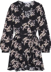 Iro Woman Floral-print Crepe De Chine Mini Wrap Dress Black