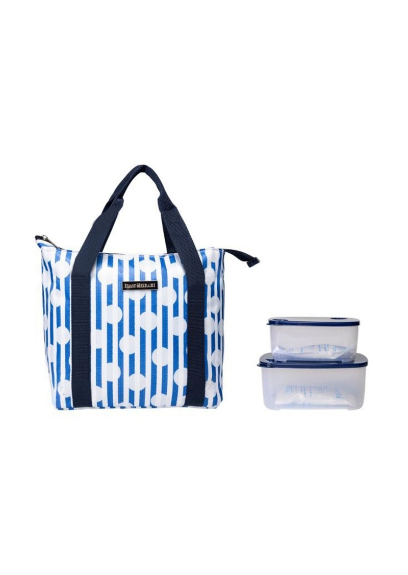 Isaac Mizrahi Inwood Large Lunch Tote Bag, Set of 3 - Blue Dot Stripe