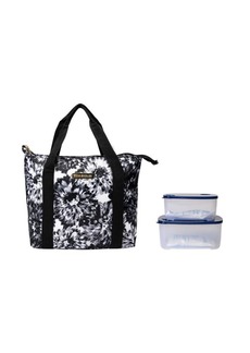 Isaac Mizrahi Irving Large Lunch Tote Bag, Set of 3 - Black White Floral