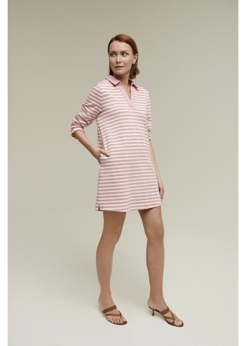 Isaac Mizrahi Women's Striped Knit Polo Dress - Whitepnk