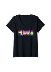 Isaac Mizrahi Womens HUMAN LGBT Flag Gay Pride Month Transgender Rainbow Lesbian V-Neck T-Shirt