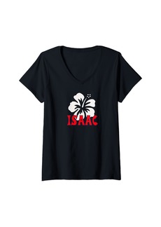 Isaac Mizrahi Womens Isaac Name Hawaiian Style Hibiscus Flower Name V-Neck T-Shirt