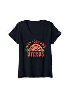 Isaac Mizrahi Womens Mind your own uterus shirt floral my uterus my choice V-Neck T-Shirt