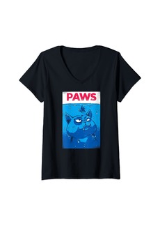 Isaac Mizrahi Womens PAWS Funny Cat Kitten T-Shirt For Shark And Cat Lovers V-Neck T-Shirt