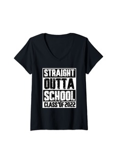 Isaac Mizrahi Womens STRAIGHT OUTTA HIGH SCHOOL Class Of 2022 Graduation Gift V-Neck T-Shirt