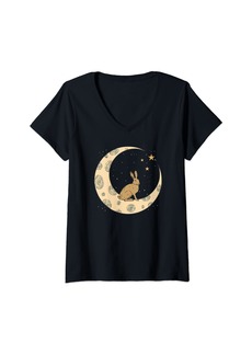 Isaac Mizrahi Womens Year of the Rabbit On The Moon Chinese Zodiac NEW YEAR 2023 V-Neck T-Shirt