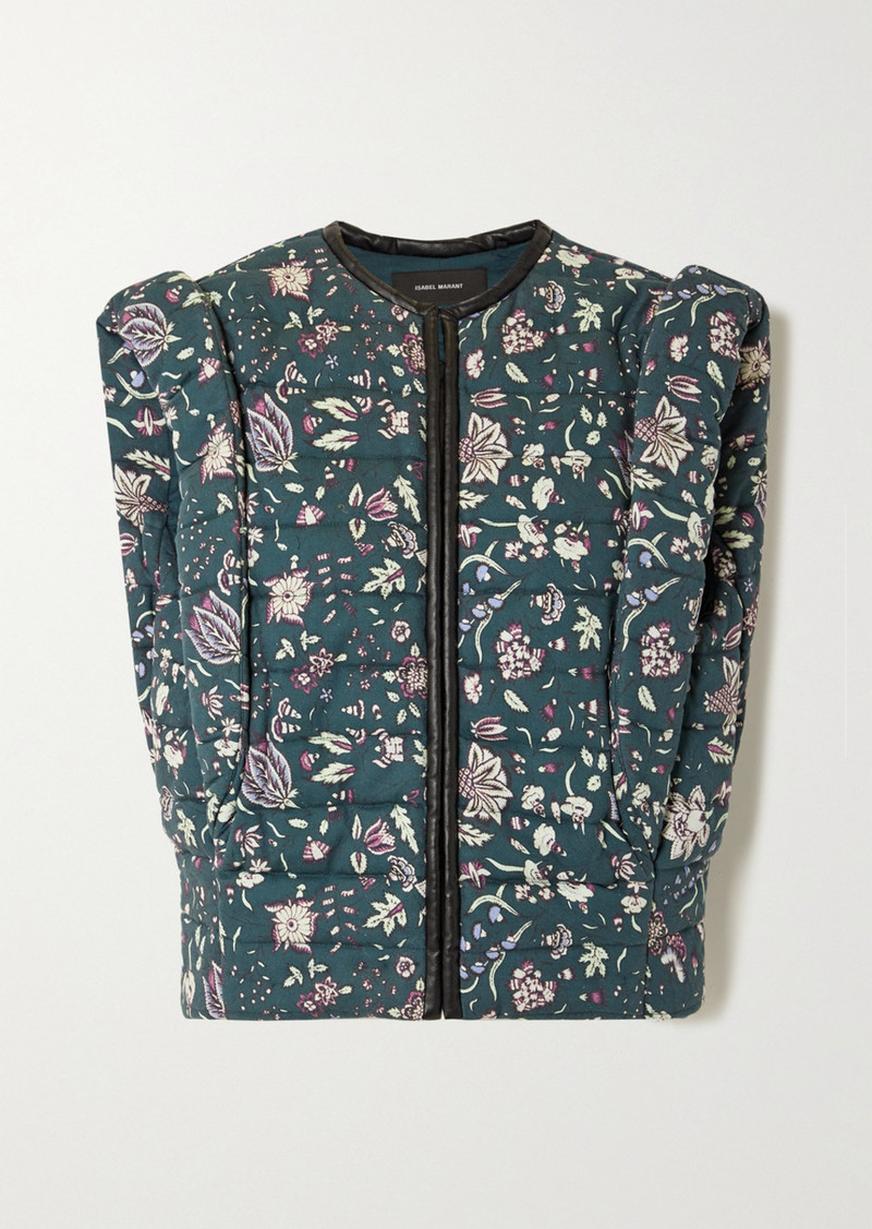 Adiena Faux Leather-trimmed Quilted Floral-print Cotton Vest